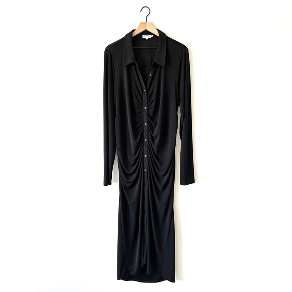 Good American Good Touch Button Front Ruched Midi Dress Black Size 3XL - Picture 2 of 12